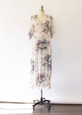 80s Floral Embroidered Caftan Dress