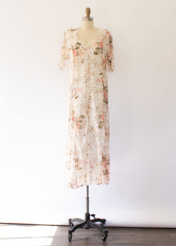 90s Floral Lace Gauzy Maxi Dress