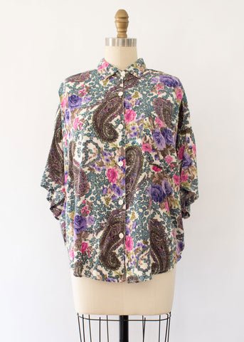 60s Silk Iridescent Floral Dress