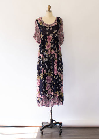 80s Botanical Ecru Dress