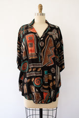 80s Abstract Tribal Print Blouse