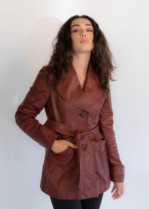 70s Rustic Red Leather Coat