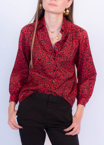 90s Embroidered Cut-Out Blouse