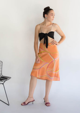 80s Floral Silk Skirt
