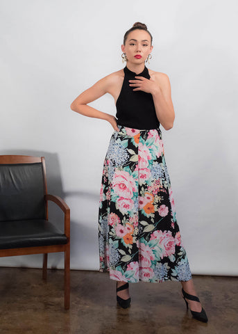 80s Floral Embroidered Cut-Out Skirt
