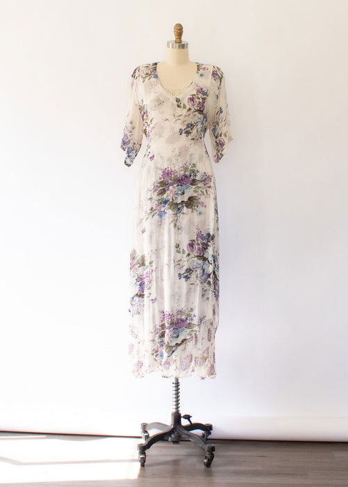 90s Floral Lace Gauzy Maxi Dress