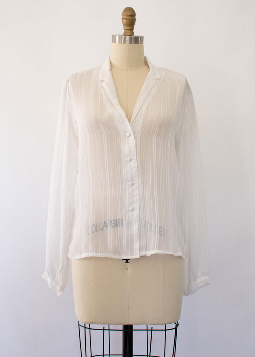 80s Striped Jacquard Sheer Blouse