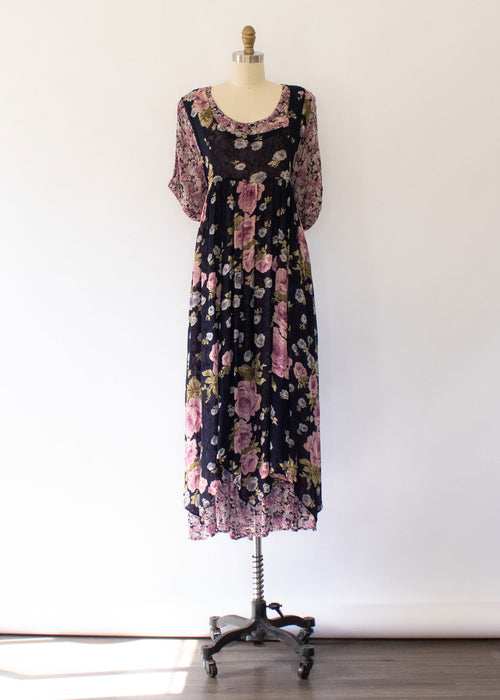 90s Floral Gauzy Maxi Dress