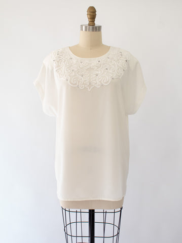 70s Embroidered Victorian Top