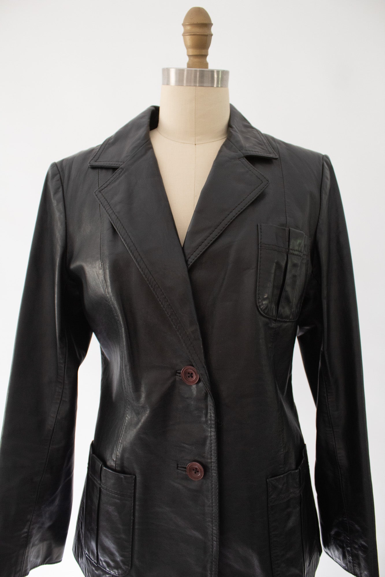 70s Black Leather Blazer
