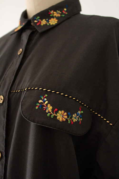 70s Floral Embroidered Shirt