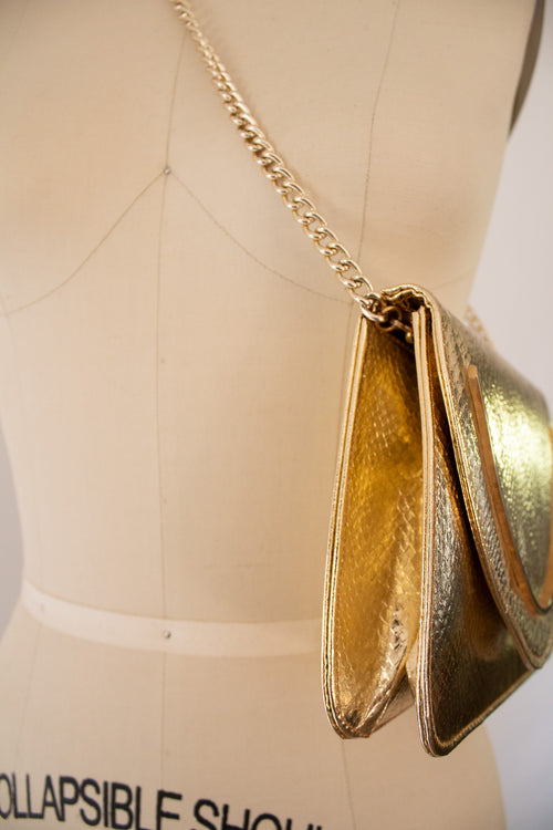 80s Faux Snake Gold Purse