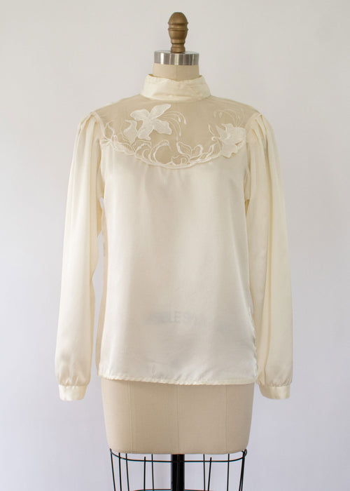 80s Floral Lace Satin Blouse