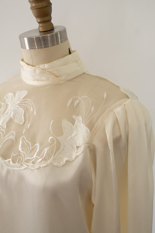 80s Floral Lace Satin Blouse