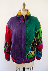 80s Quilted Abstract Bomber Jacket