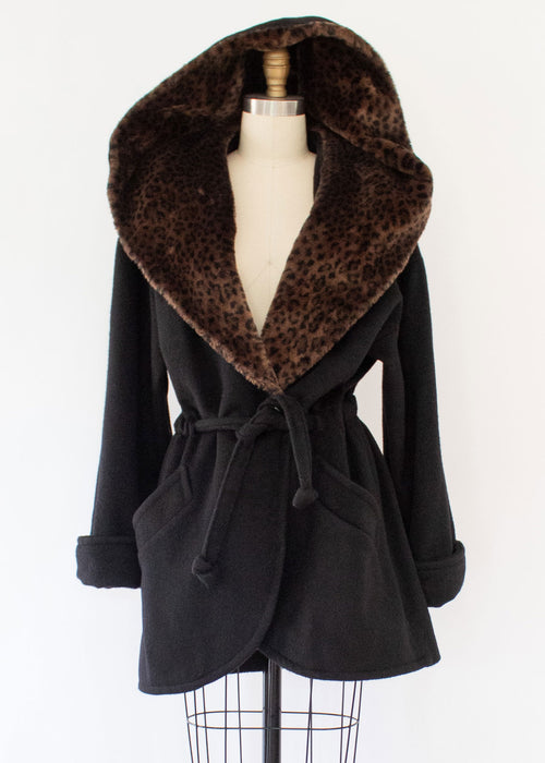 80s Leopard Hooded Cinch Coat