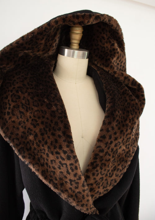 80s Leopard Hooded Cinch Coat