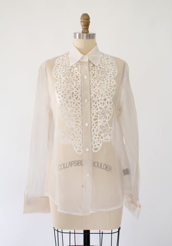 80s Floral Embroidered Sheer Blouse