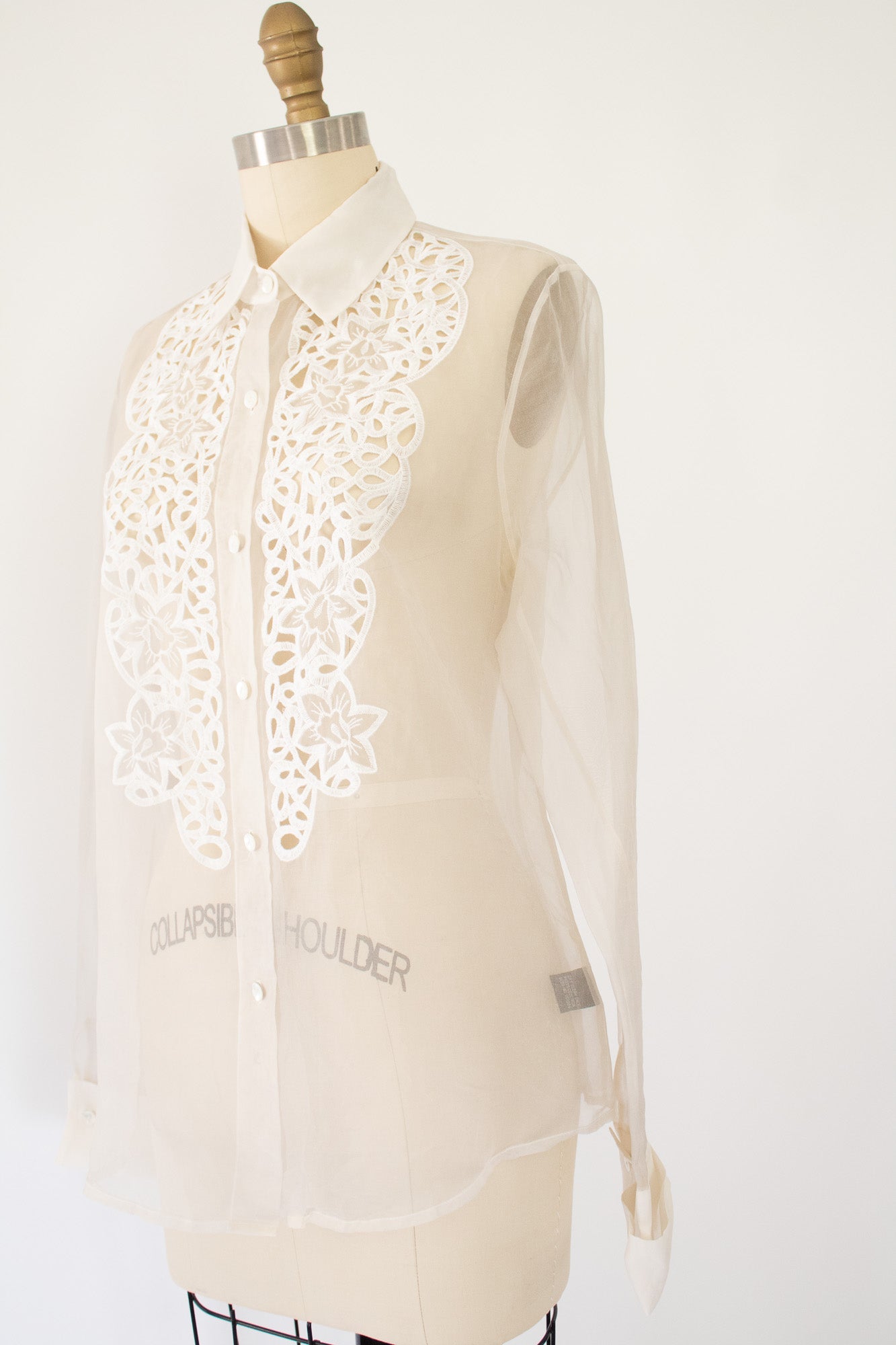 80s Floral Embroidered Organza Blouse