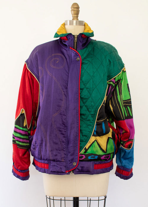 80s Quilted Abstract Bomber Jacket