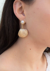 Faux Pearl Shell Pendant Earrings