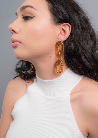 Oversized White Chain-Link Earrings