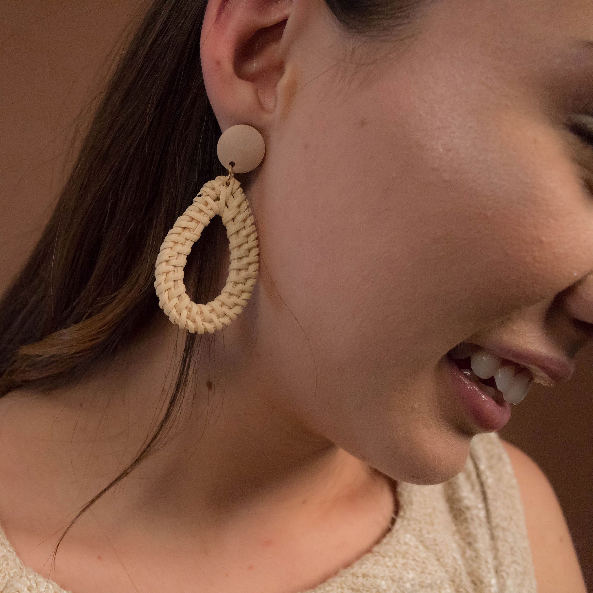 Natural Rattan Geometric Earrings