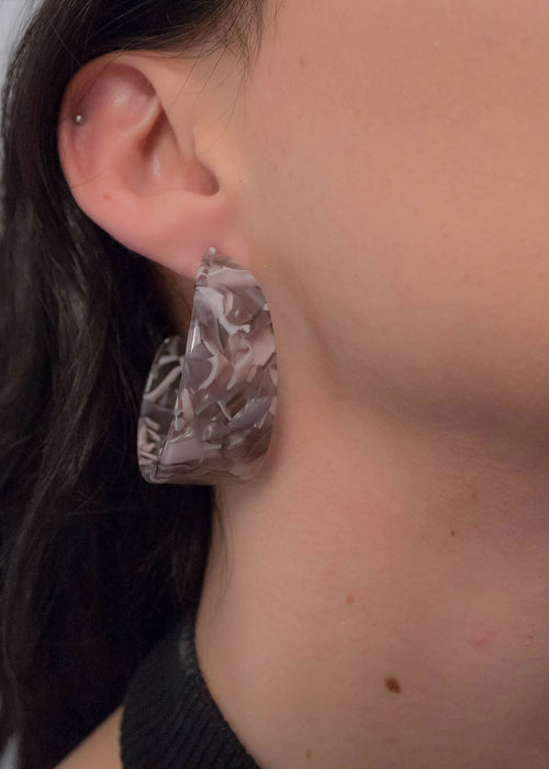 Gray Marble Hoop Earrings