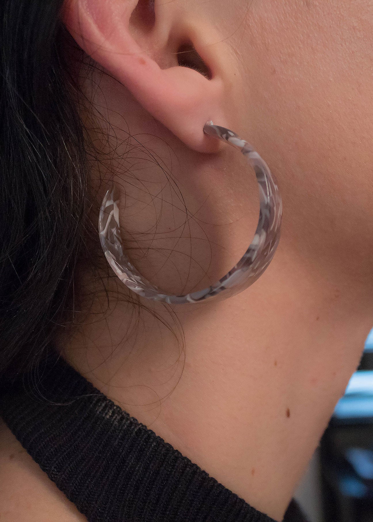 Gray Marble Hoop Earrings