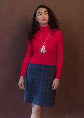 60s Mod Ribbed Wool Knit Plaid Dress