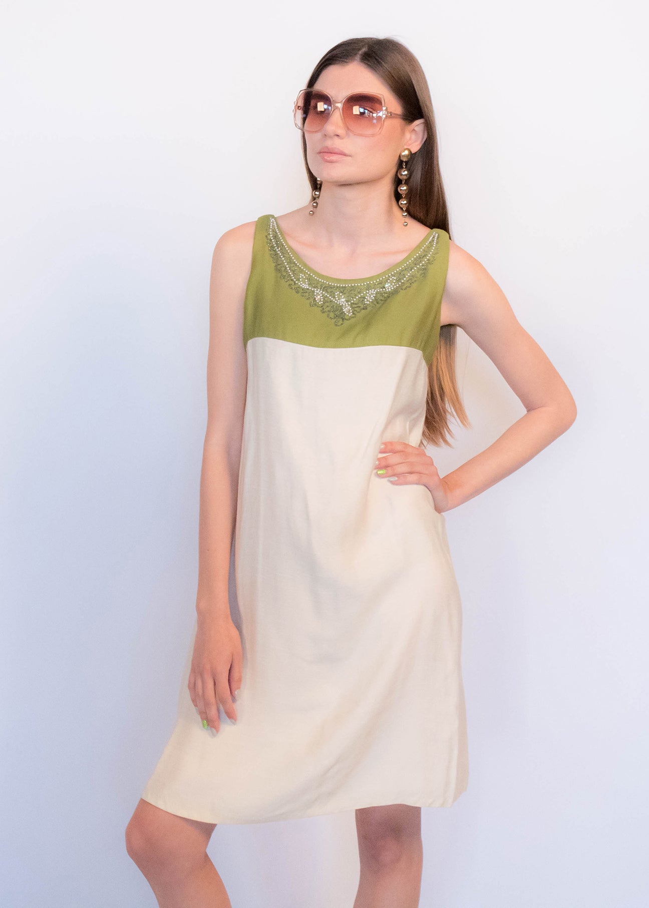60s Beaded Linen Dress