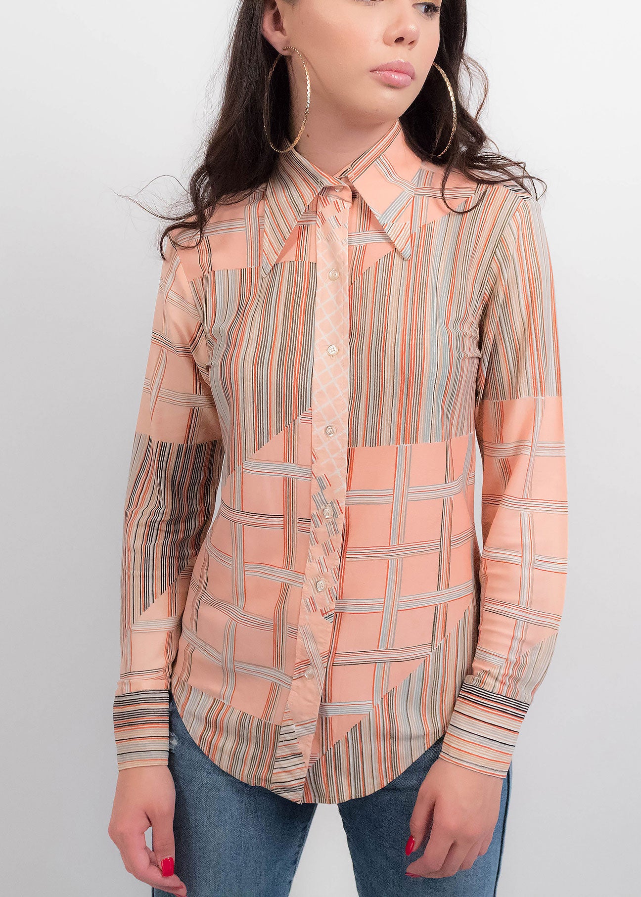 70s Pointy Collar Abstract Blouse