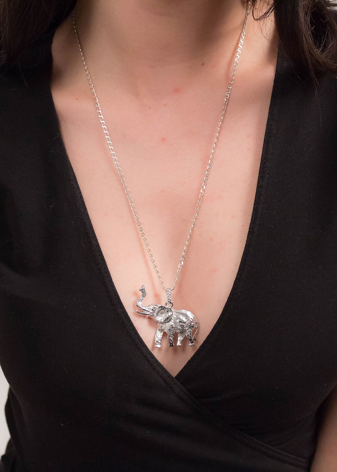 70s Sterling Silver Elephant Pendant Necklace