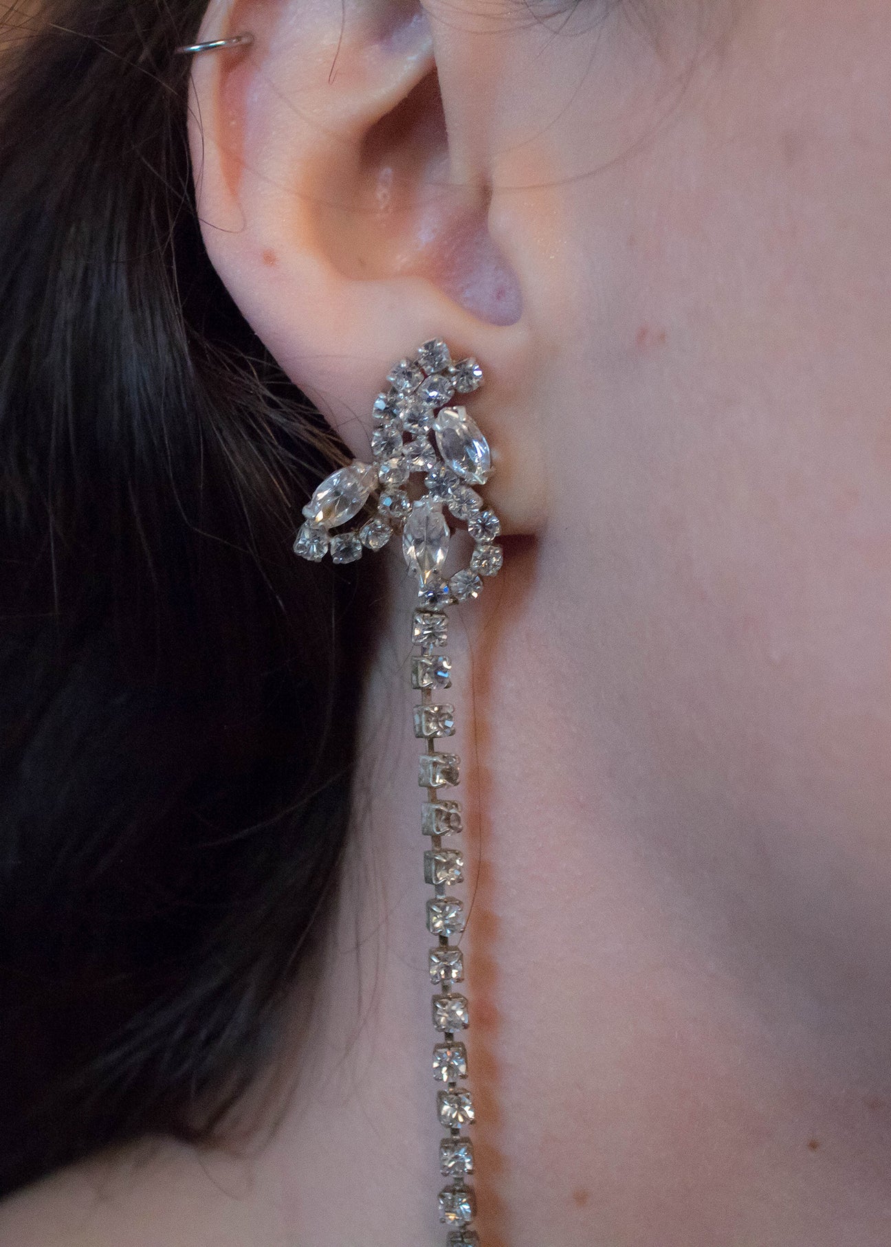 70s Long Rhinestone Dangle Earrings