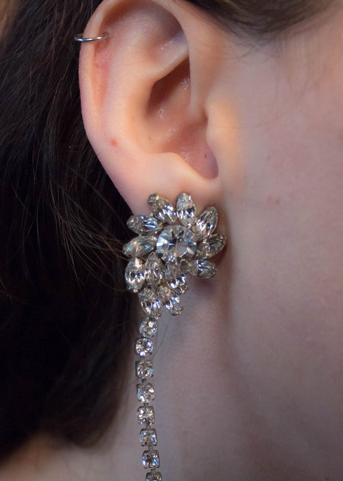 70s Floral Rhinestone Dangle Earrings