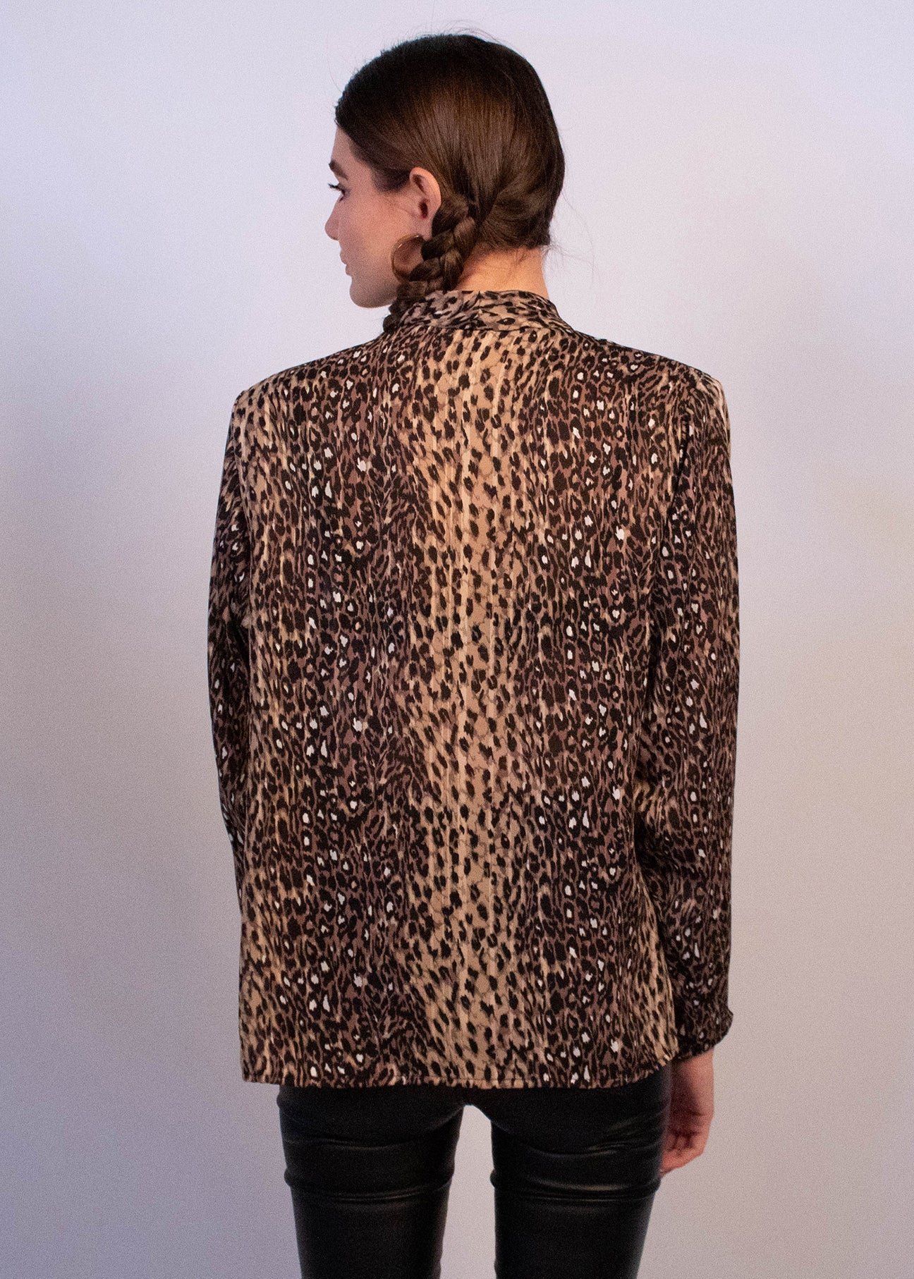 80s Leopard Tuxedo Blouse