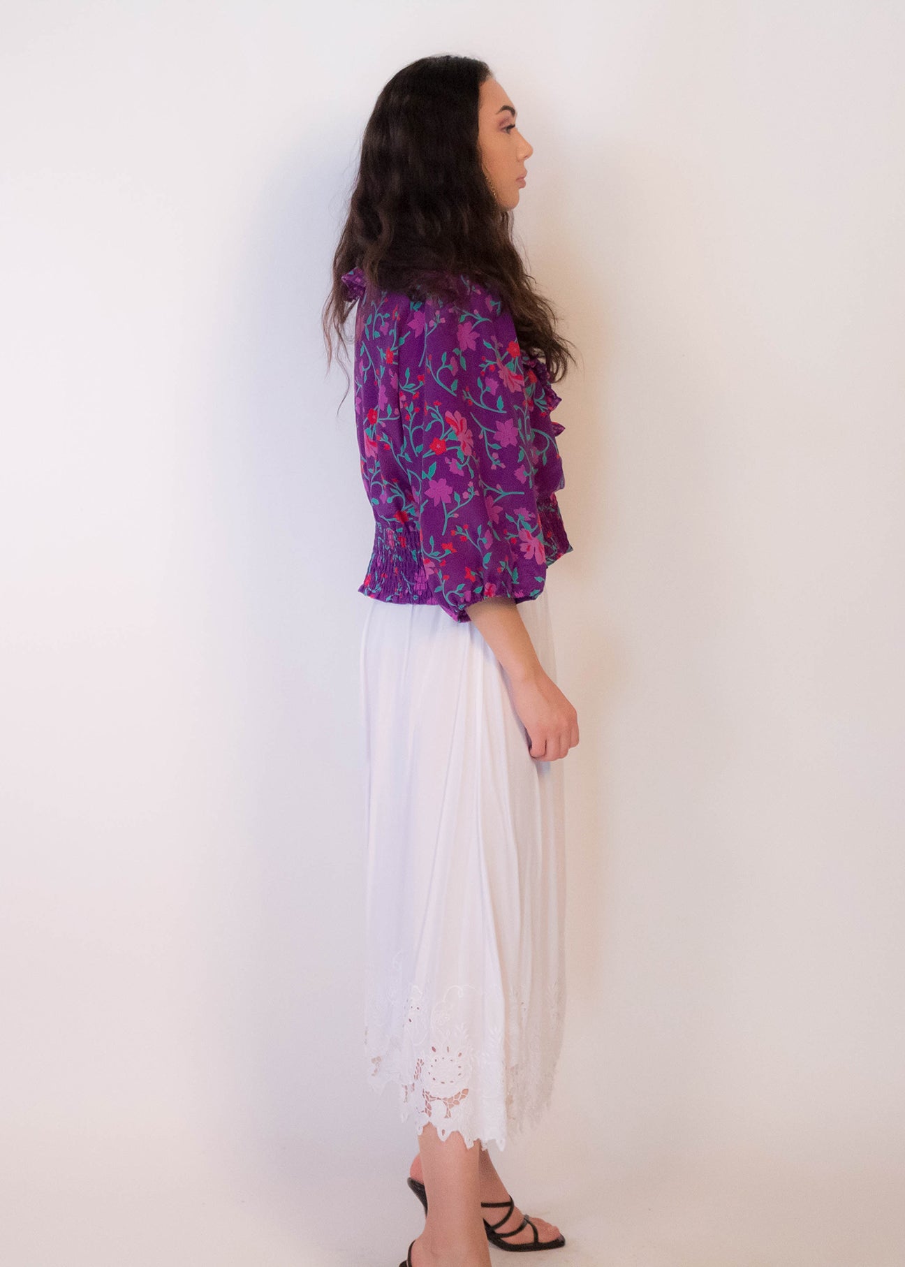 80s Floral Embroidered Cut-Out Skirt