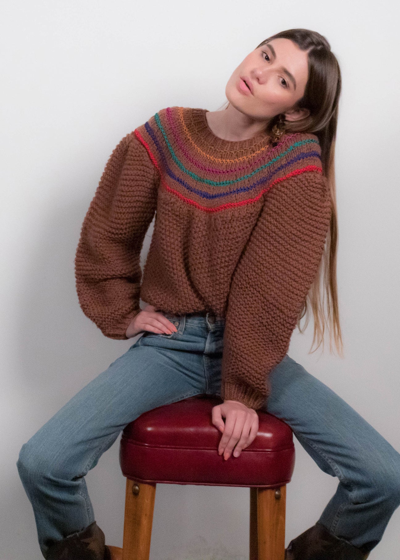 80s Hand-Knit Balloon Sleeve Sweater