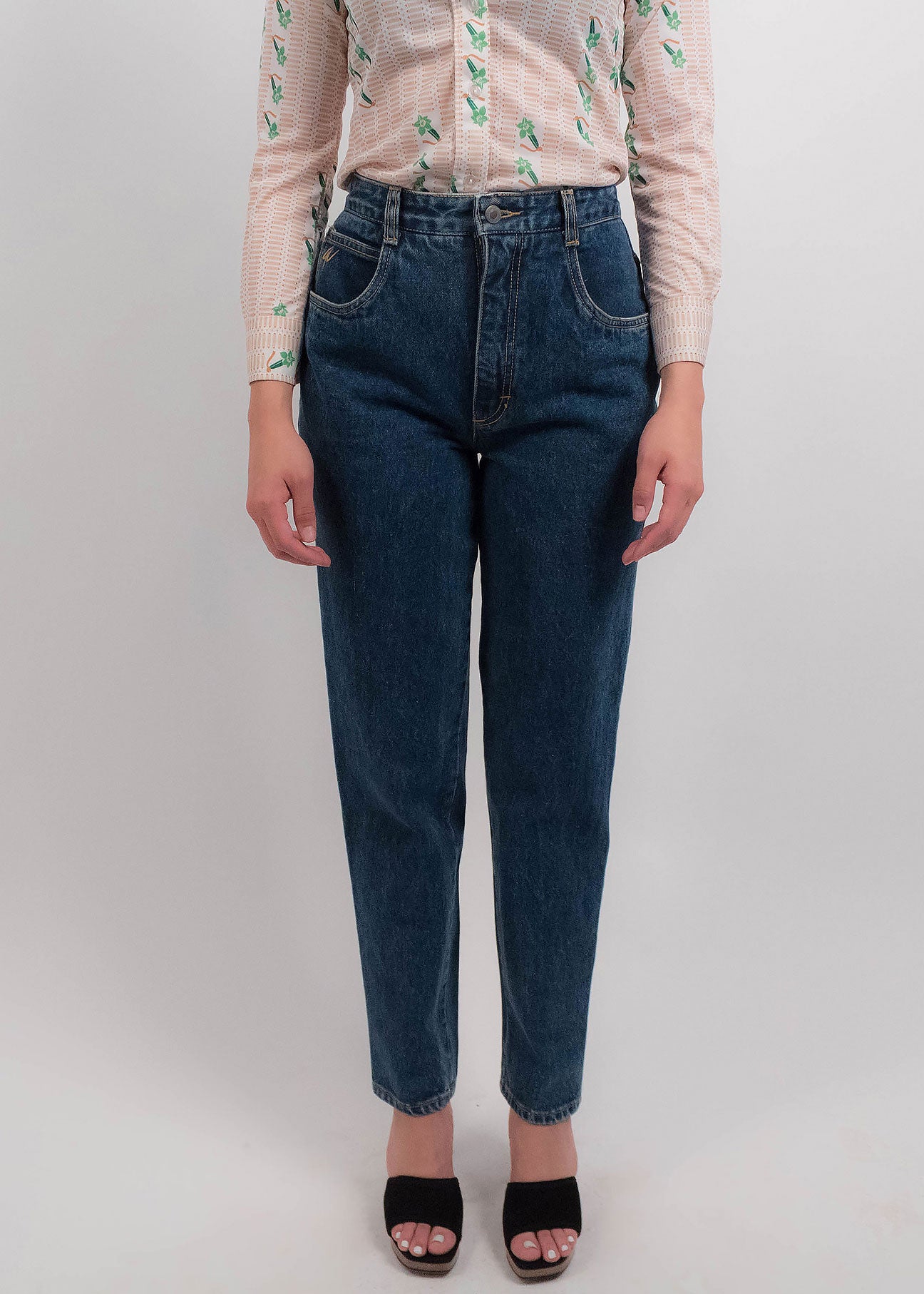 Vintage Women's 80's Elastic Waist Jeans, High Waisted, Blue, Denim S 