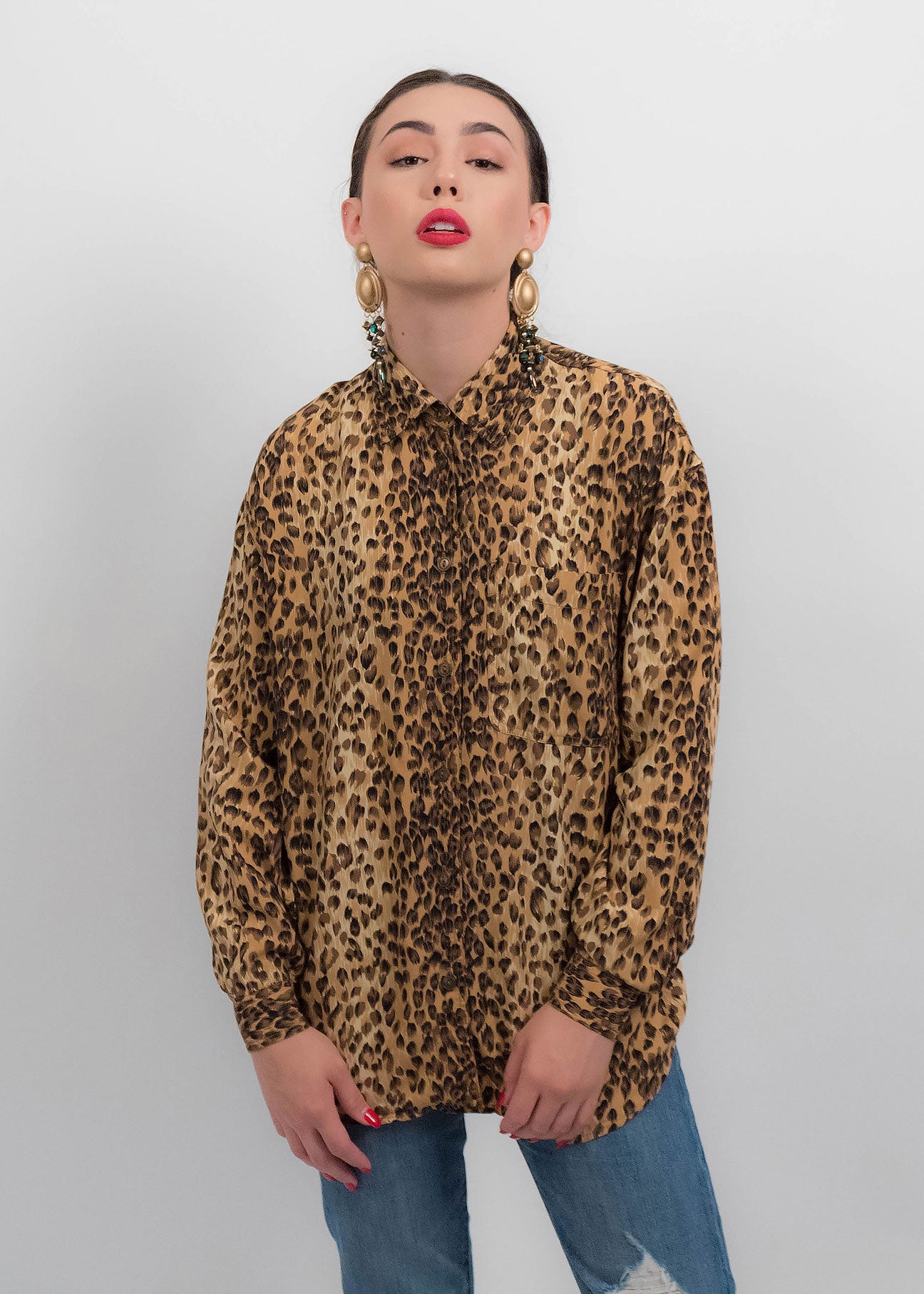 80s Oversized Cheetah Blouse