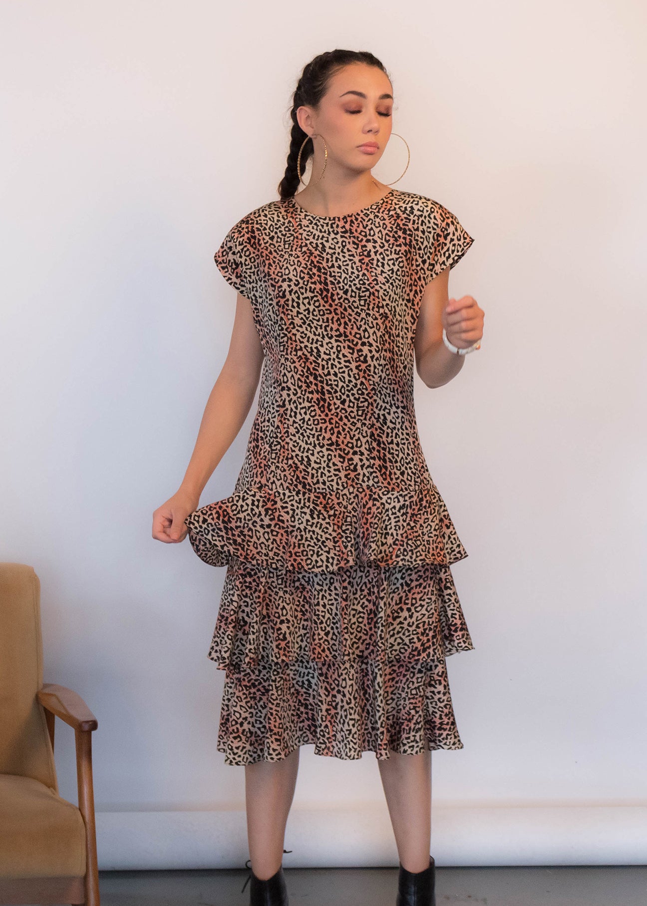 80s Cheetah Print Ruffle Dress