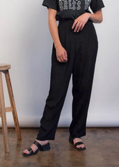 80s High-Waisted Crepe Black Trousers