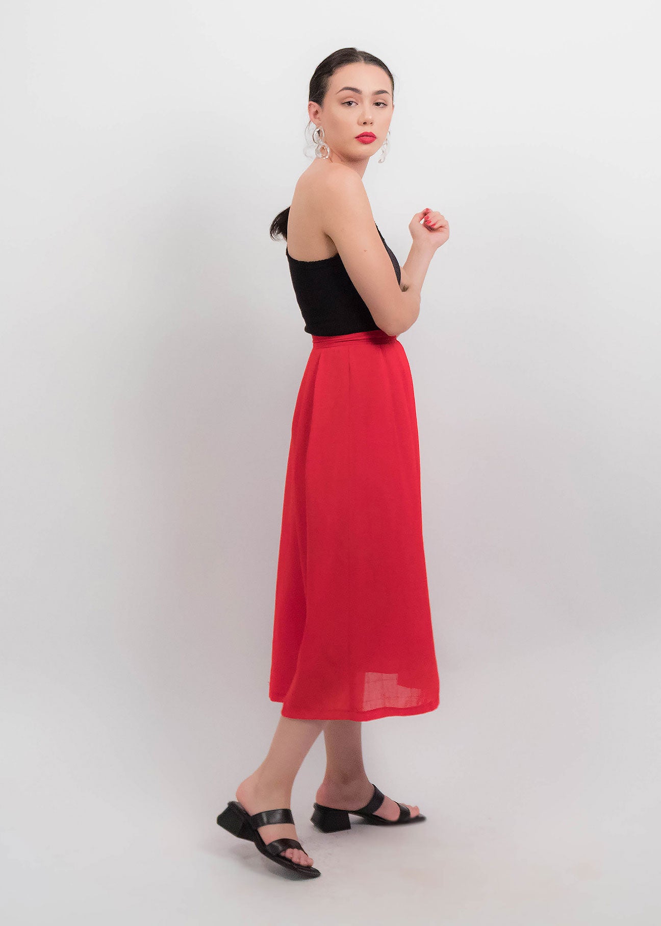 80s Red Pleated Skirt