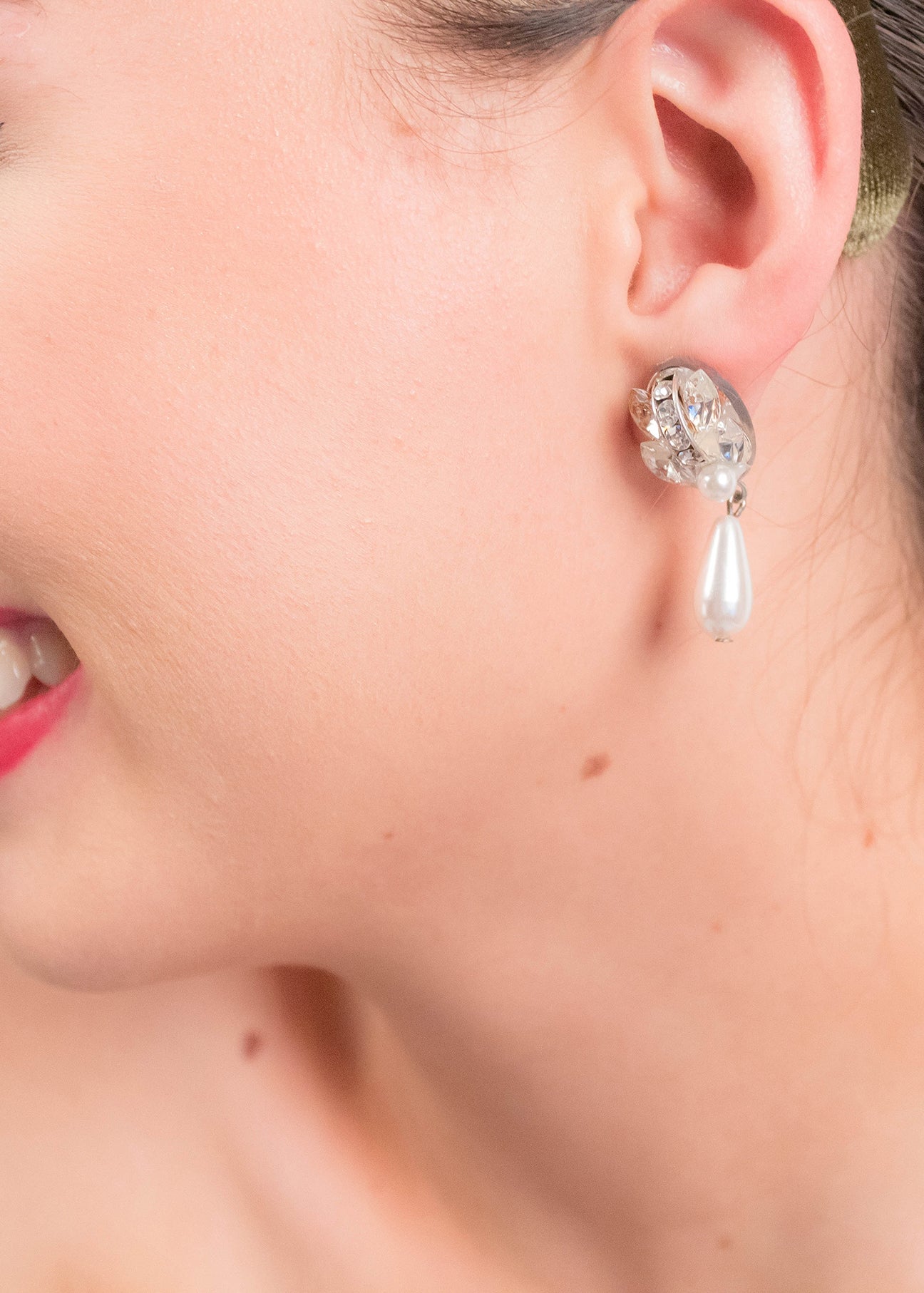 80s Swarovski Crystal Faux Pearl-Drop Earrings