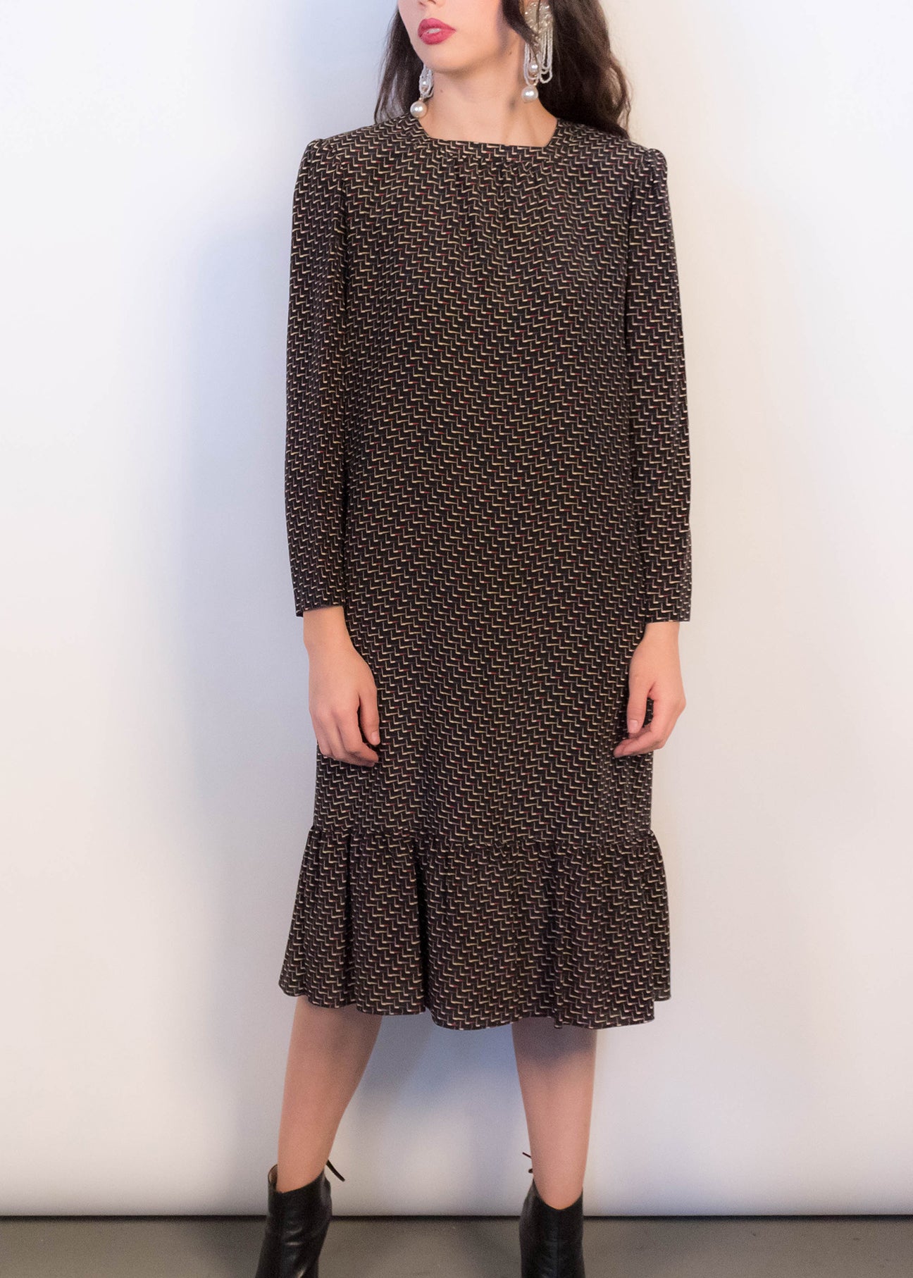 80s Hanae Mori Novelty-Print Dress