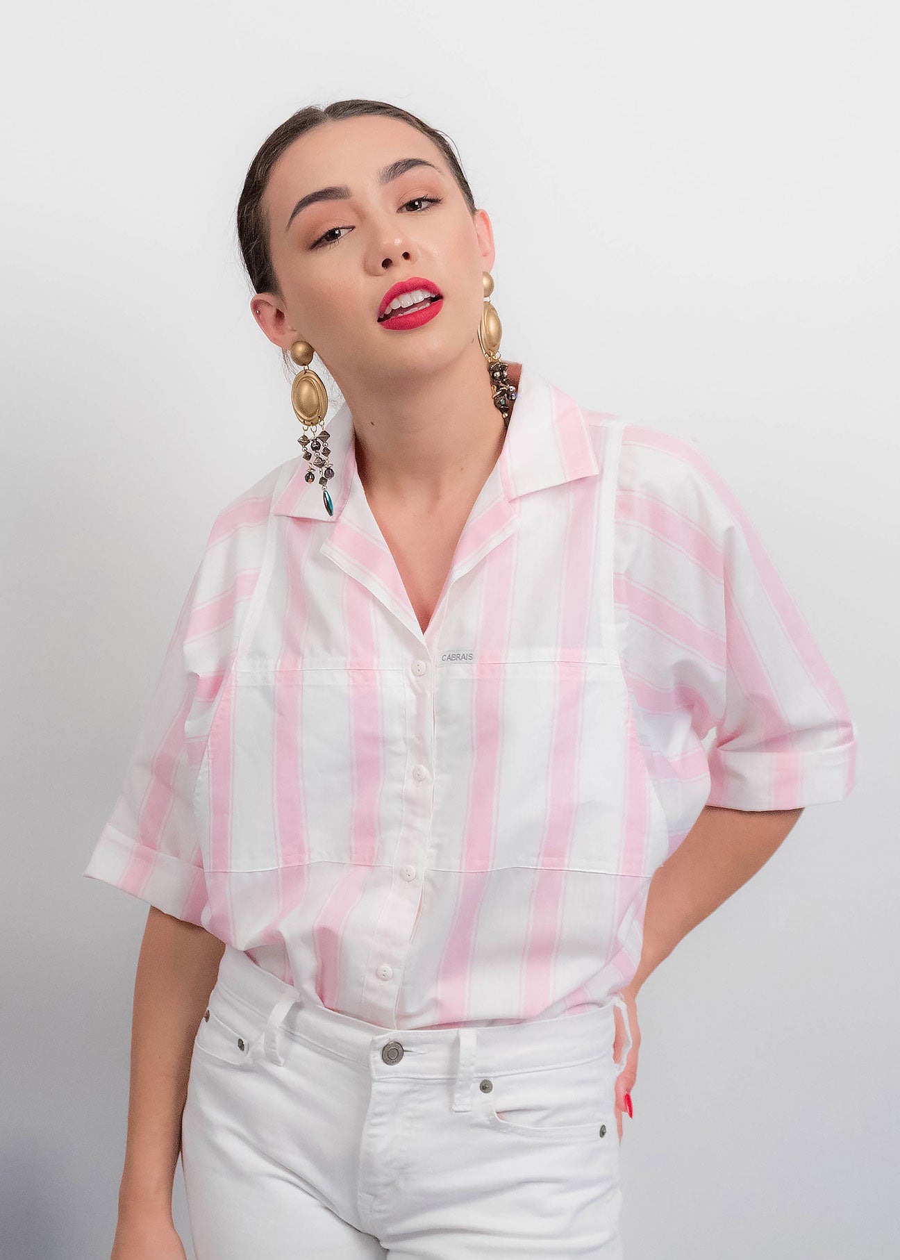 80s Pink Striped Blouse