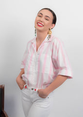 80s Pink Striped Blouse