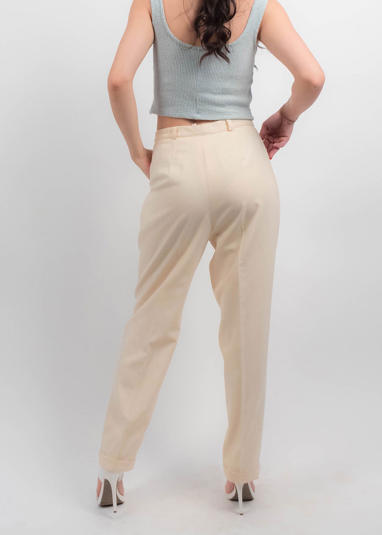 80s High-Waisted Butter Cream Trousers