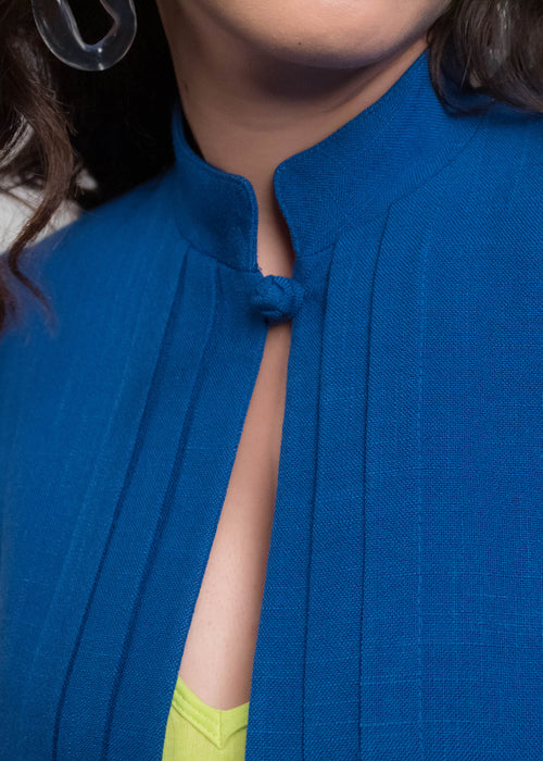 80s Electric Blue Puff-Sleeve Linen Blazer