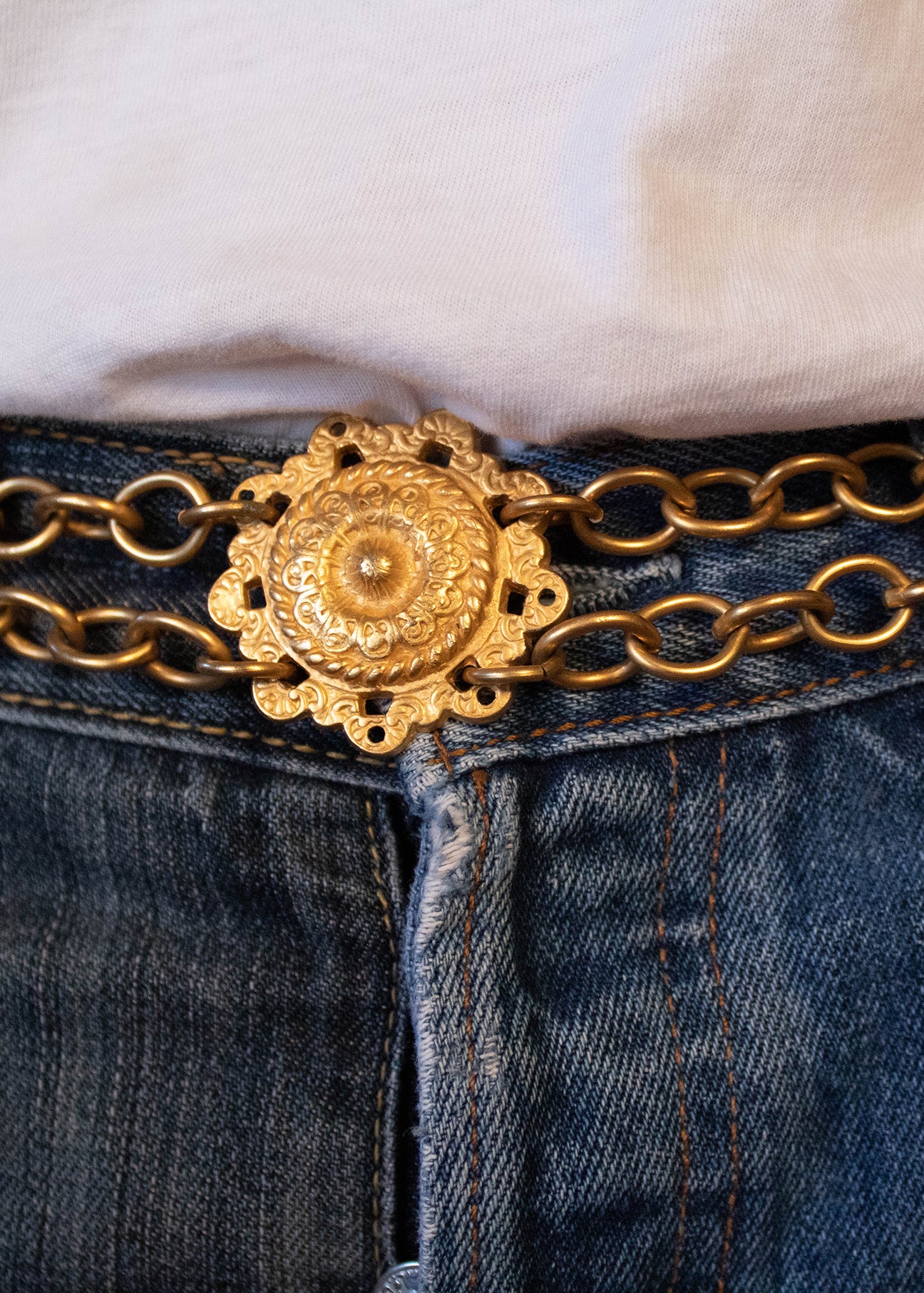 70s Gold-Tone Chain Link Medallion Belt